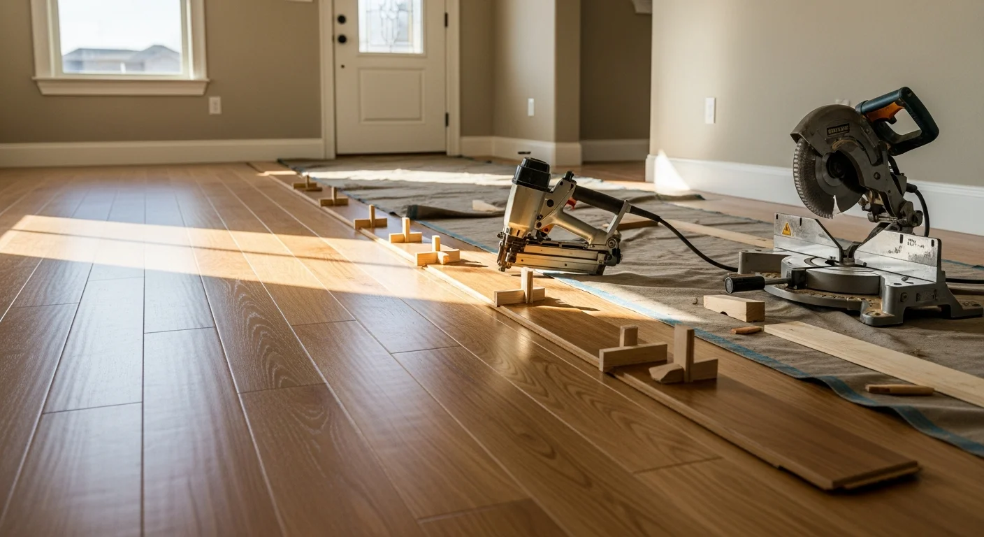 Professional flooring installation in progress